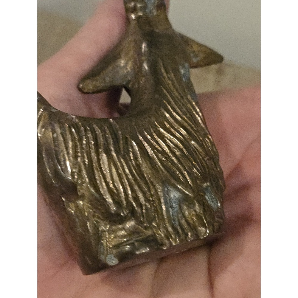 2 Vtg Brass Animals Lion & Ram Small MCM Taiwan Big Horn Sheep 3" Tall Patina - Picture 10 of 15